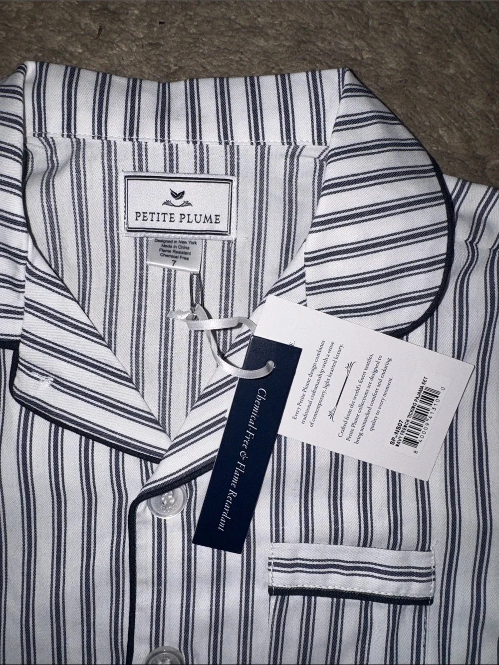 Kid's Twill Pajama Set in Navy French Ticking